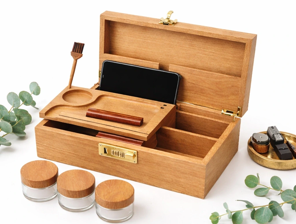 Premium Holzbox mit Zahlenschloss und Innenaufteilung